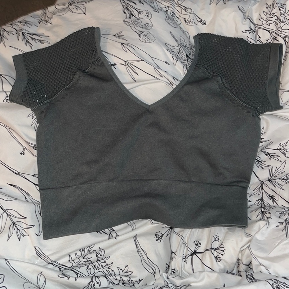 aerie seamless mesh army green top